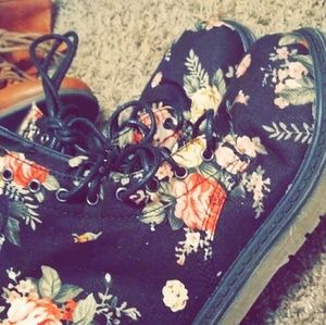 Flower Printed Combat Boots